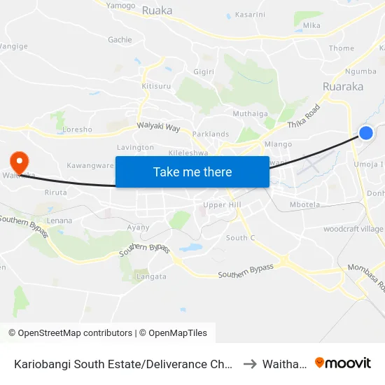 Kariobangi South Estate/Deliverance Church to Waithaka map