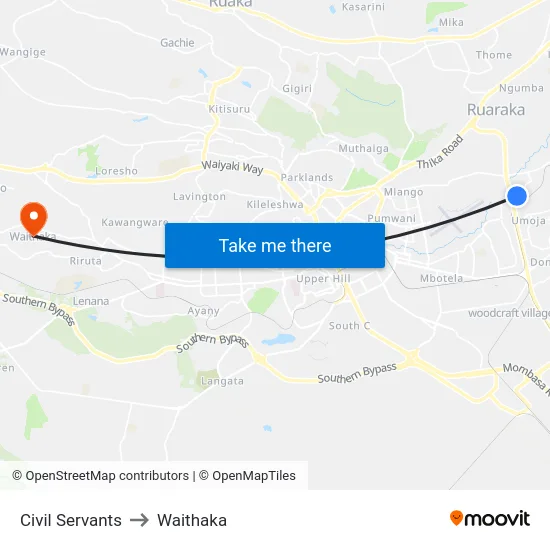 Civil Servants to Waithaka map