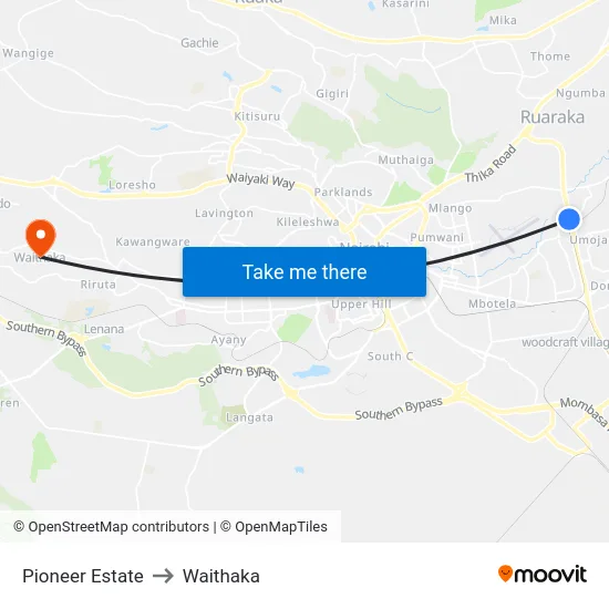 Pioneer Estate to Waithaka map