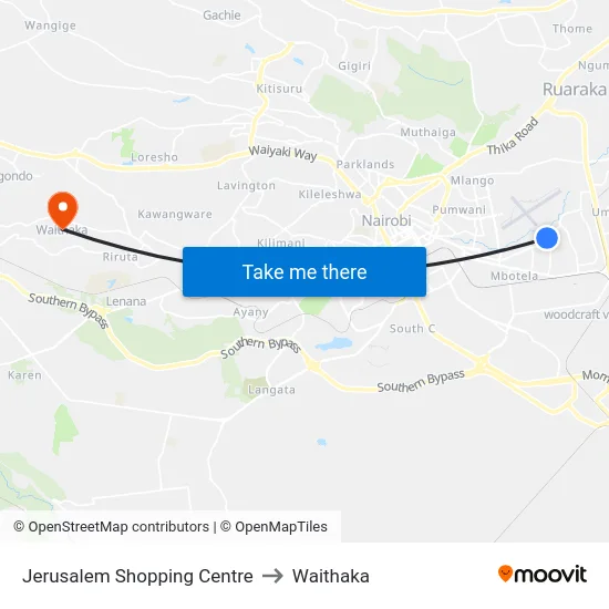 Jerusalem Shopping Centre to Waithaka map