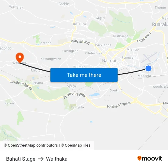 Bahati Stage to Waithaka map