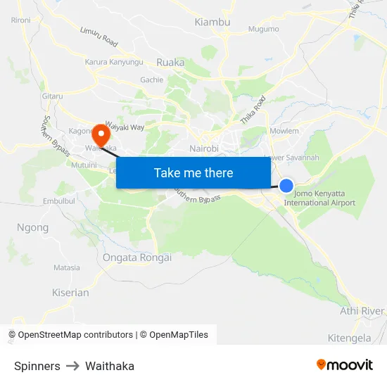 Spinners to Waithaka map