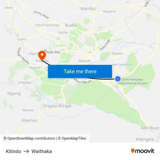 Kitindo to Waithaka map
