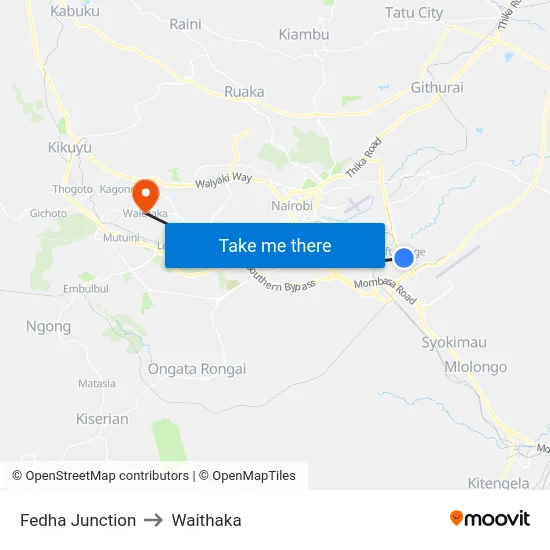 Fedha Junction to Waithaka map