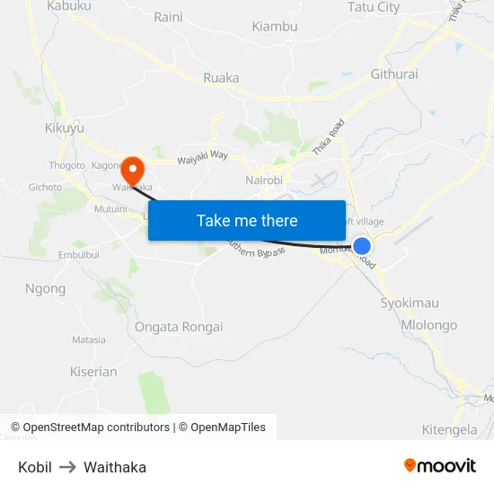Kobil to Waithaka map