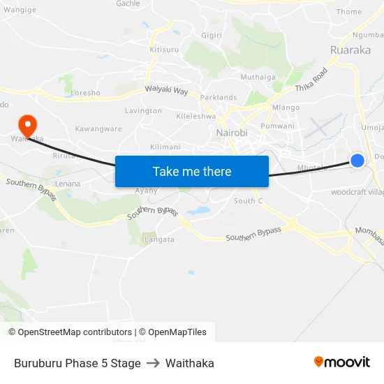 Buruburu Phase 5 Stage to Waithaka map