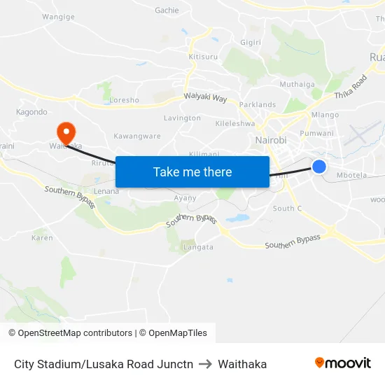 City Stadium/Lusaka Road Junctn to Waithaka map