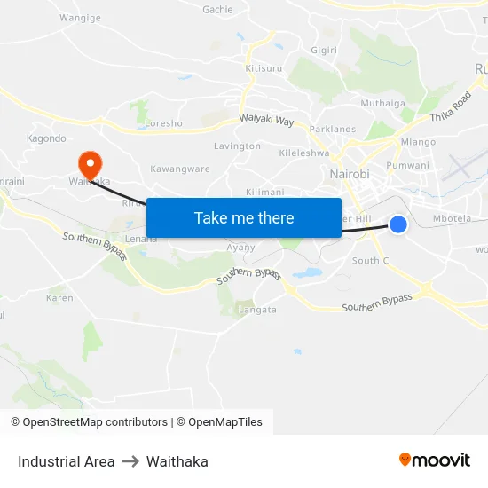 Industrial Area to Waithaka map