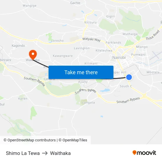 Shimo La Tewa to Waithaka map