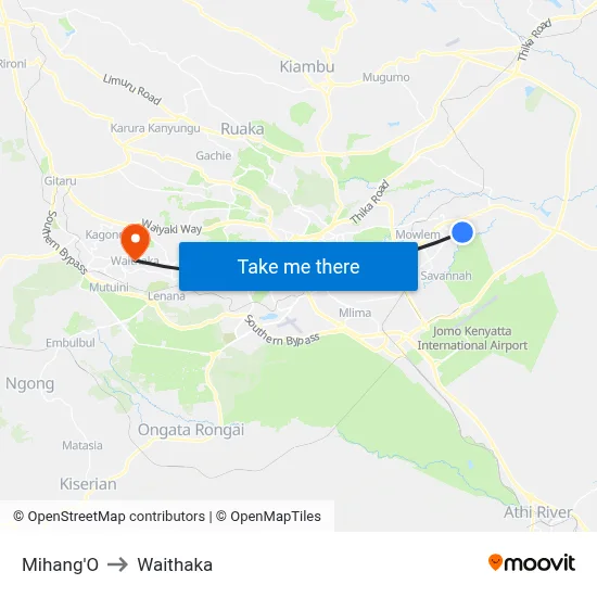 Mihang'O to Waithaka map