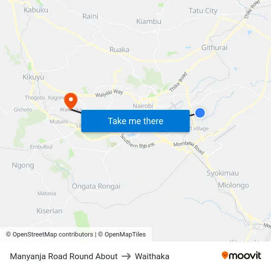 Manyanja Road Round About to Waithaka map