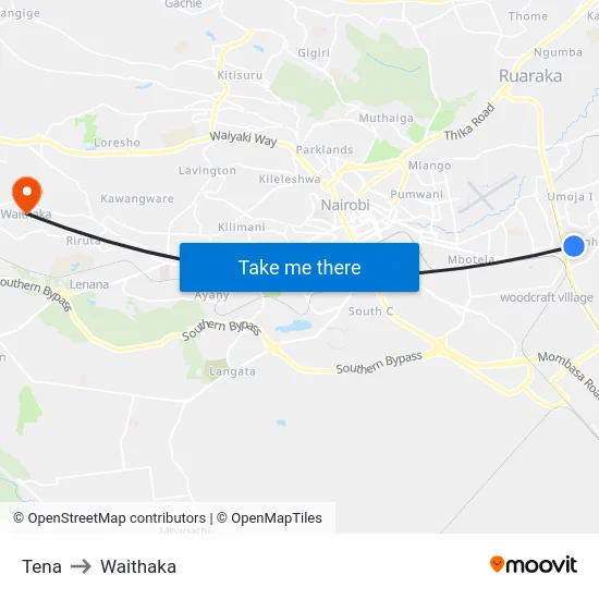 Tena to Waithaka map