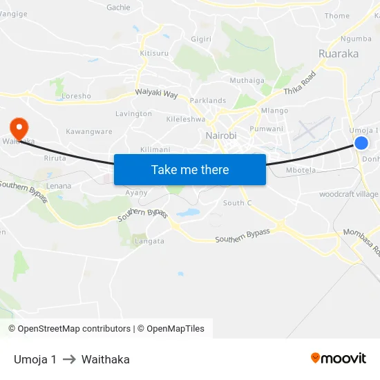 Umoja 1 to Waithaka map