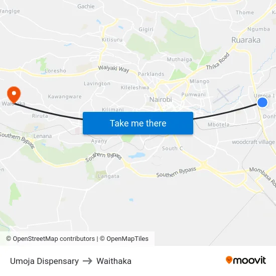 Umoja Dispensary to Waithaka map