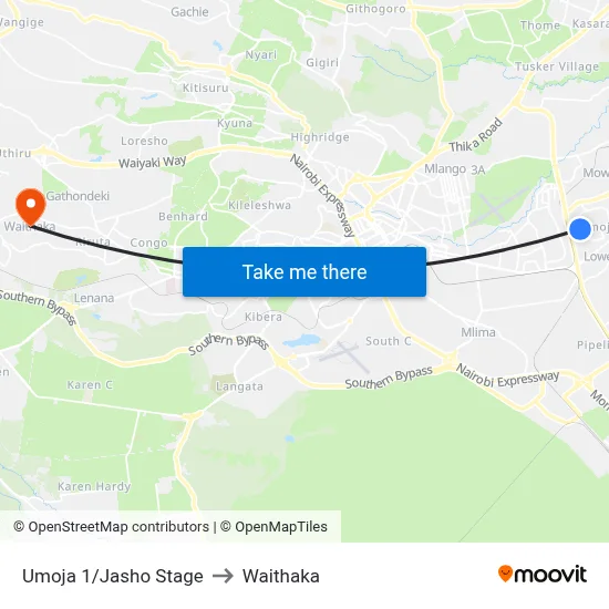 Umoja 1/Jasho Stage to Waithaka map