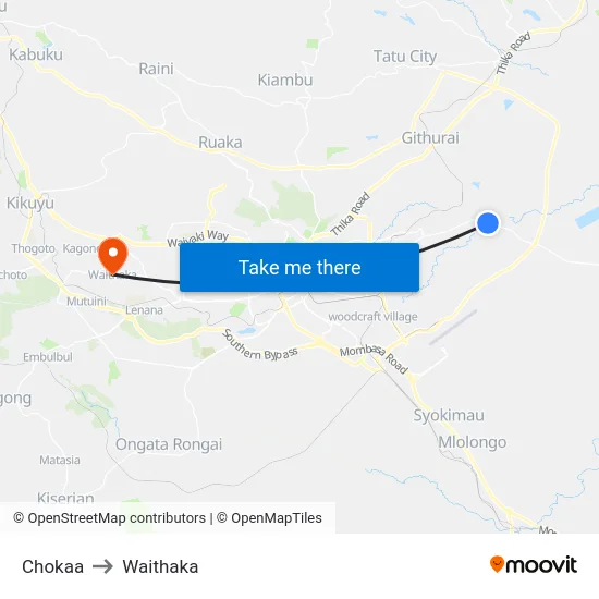 Chokaa to Waithaka map