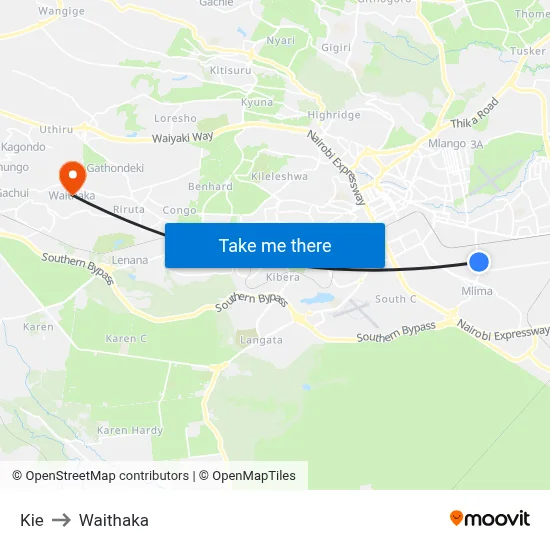 Kie to Waithaka map