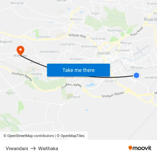 Viwandani to Waithaka map