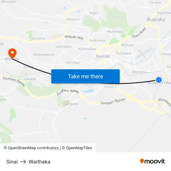 Sinai to Waithaka map