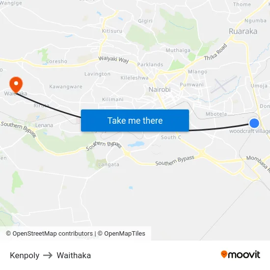 Kenpoly to Waithaka map