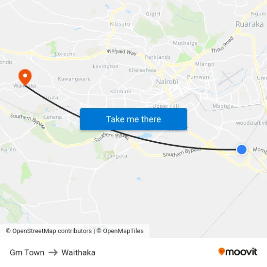 Gm Town to Waithaka map