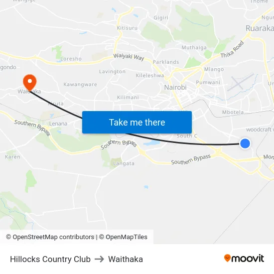 Hillocks Country Club to Waithaka map