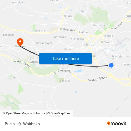 Busia to Waithaka map