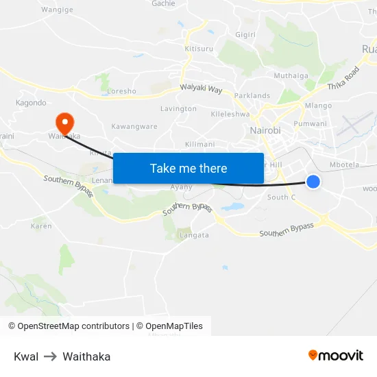 Kwal to Waithaka map