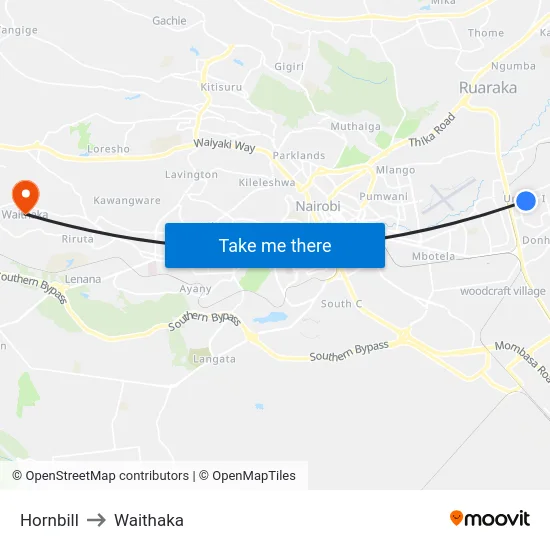 Hornbill to Waithaka map