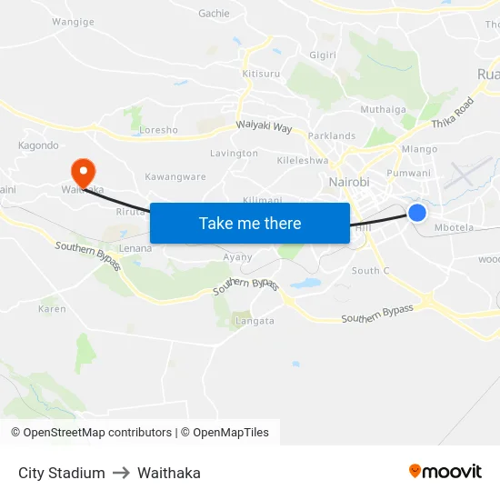 City Stadium to Waithaka map
