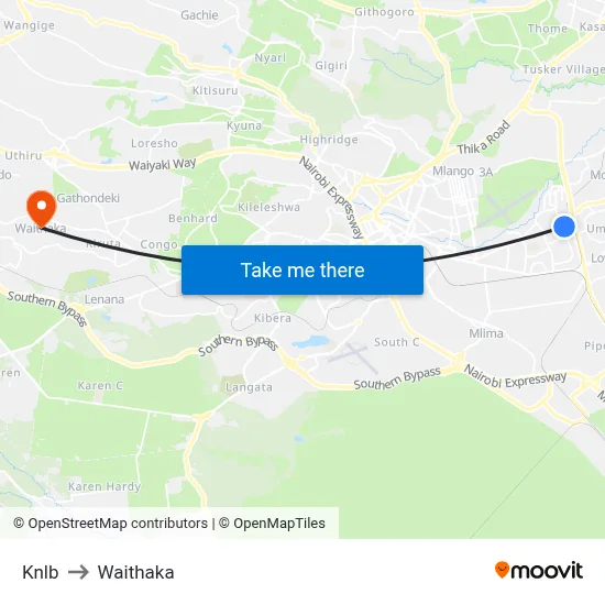 Knlb to Waithaka map
