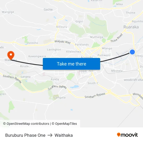 Buruburu Phase One to Waithaka map