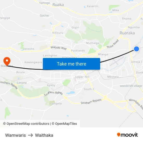 Wamwaris to Waithaka map