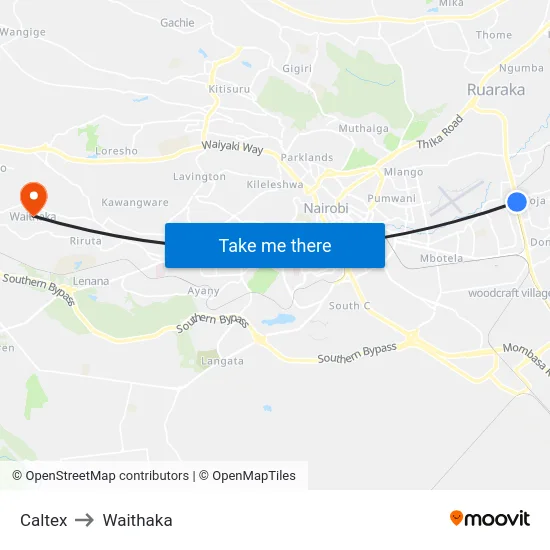 Caltex to Waithaka map