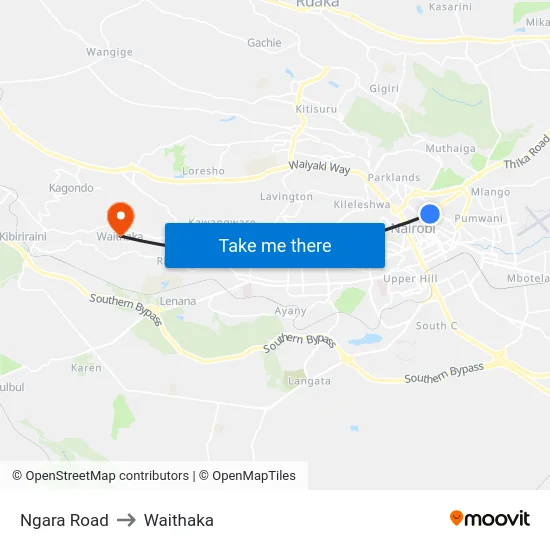 Ngara Road to Waithaka map