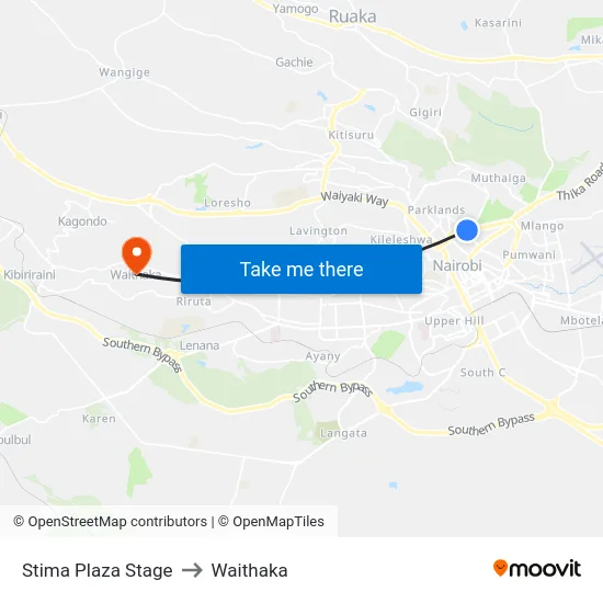Stima Plaza Stage to Waithaka map