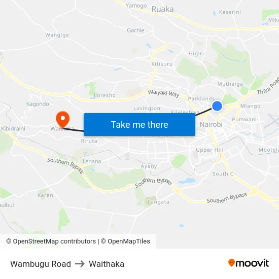 Wambugu Road to Waithaka map
