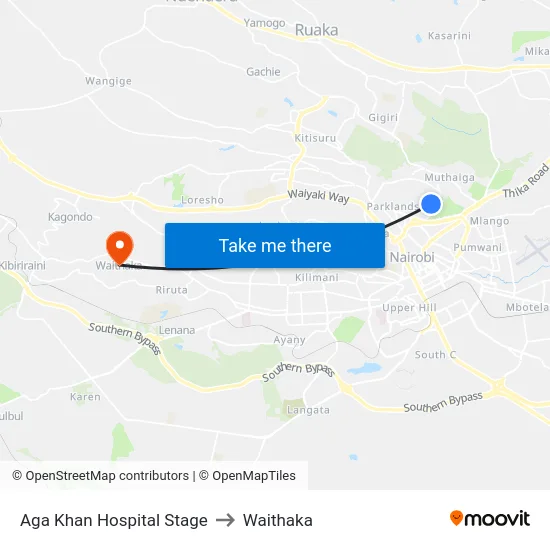 Aga Khan Hospital Stage to Waithaka map