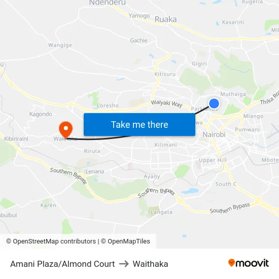 Amani Plaza/Almond Court to Waithaka map