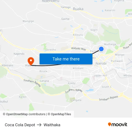 Coca Cola Depot to Waithaka map