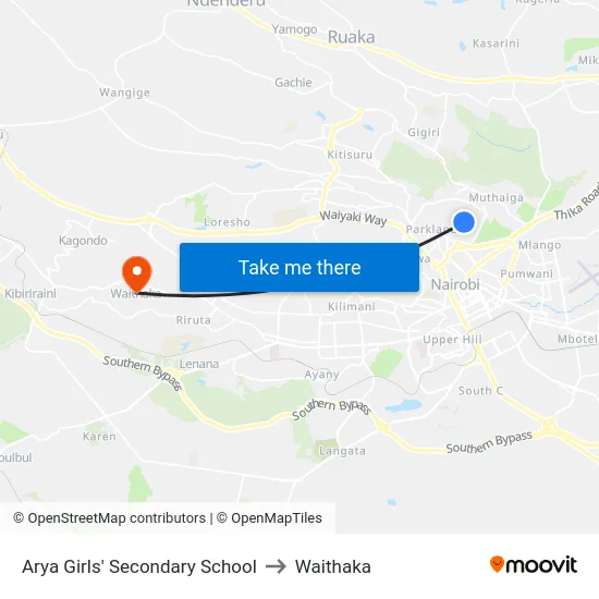 Arya Girls' Secondary School to Waithaka map