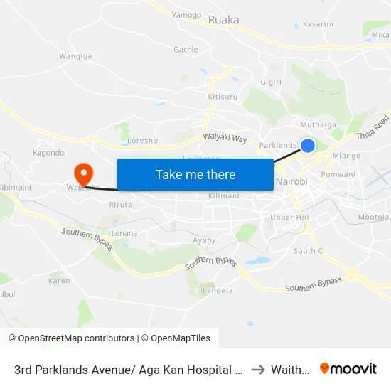 3rd Parklands Avenue/ Aga Kan Hospital Junction to Waithaka map