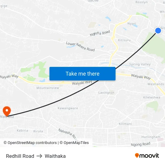 Redhill Road to Waithaka map