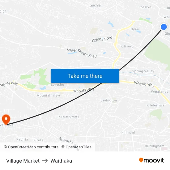 Village Market to Waithaka map