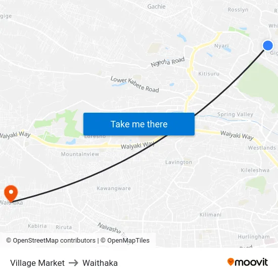 Village Market to Waithaka map