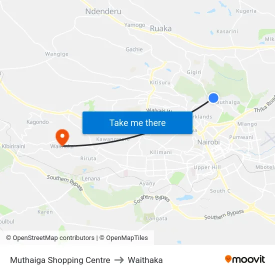 Muthaiga Shopping Centre to Waithaka map