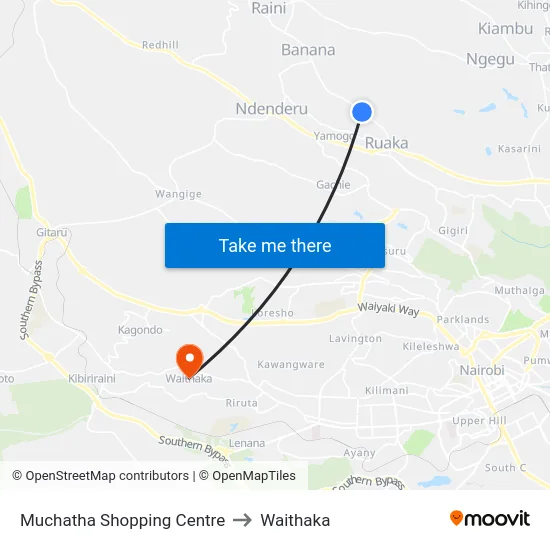 Muchatha Shopping Centre to Waithaka map