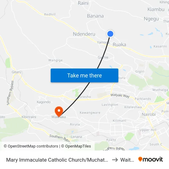 Mary Immaculate Catholic Church/Muchatha Shopping Centre to Waithaka map