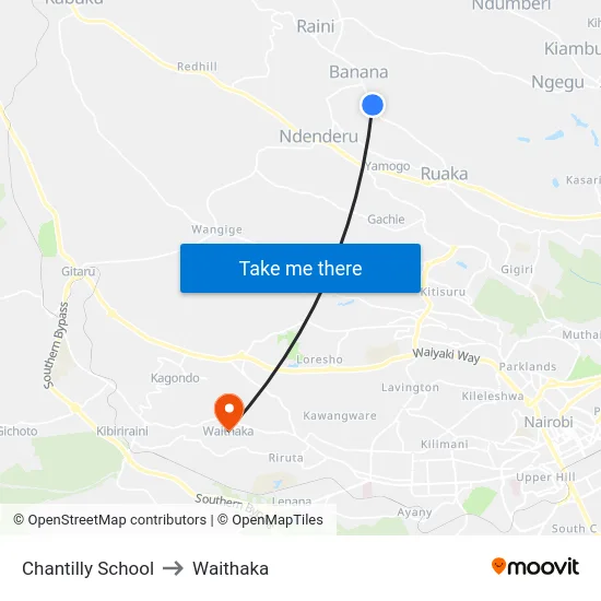 Chantilly School to Waithaka map