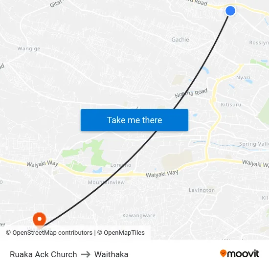 Ruaka Ack Church to Waithaka map
